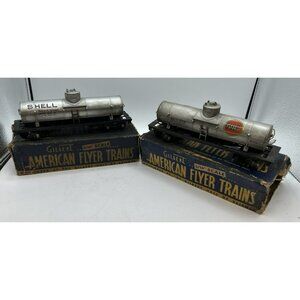 Model Train Prewar American Flyer Tanker Cars in Original Box Tinplate Lot Of 2